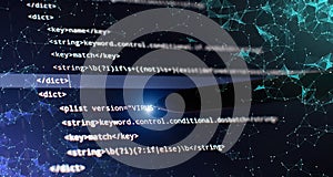 Abstract computer script code. Programming code screen of software developer. Software Programming Work Time