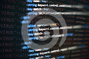 Abstract computer script code. Programming code screen of software developer. Software Programming Work Time. Code text written