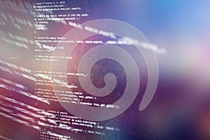 Abstract computer script code. Programming code screen of software developer. Software Programming Work Time. Code text written