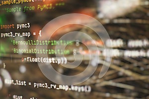 Abstract computer script code. Programming code screen of software developer. Software Programming Work Time. Code text written