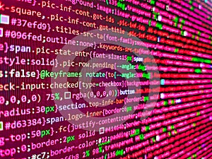 Abstract computer script code on screen. Script language in a software developed for internet and webistes. PHP synta