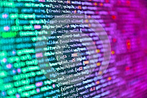 Abstract computer script  code. Web programming and bracket technology background. Writing programming code on laptop. Css3 code