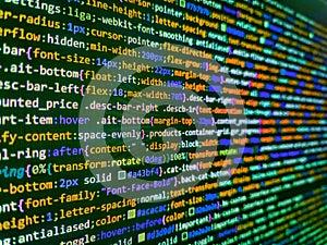 Abstract computer script source code. PHP development, software site code. Javascript functions, variables, objects