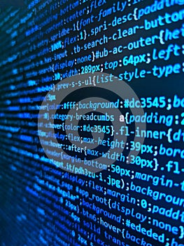 Abstract computer script source code. Web development code: CSS/SASS styles preprocessor script lines. Abstract computer script