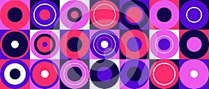 Abstract concentric circle background. Geometric bauhaus shapes, round elements suprematism style. Vector illustration