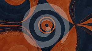 Abstract concentric circles and shapes in orange and blue creating a symmetrical pattern effect