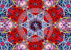 Abstract pattern of bright multicolored threads with 3D effect