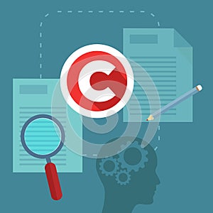 Abstract concept of copyrighting, ownership, intellectual property and author rights protection