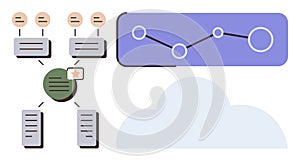 Abstract Concept of Data Flow with Cloud Analytics and Node Connections