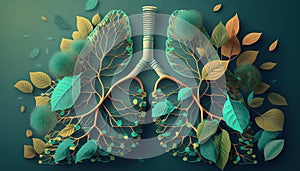 Abstract concept of healthy lungs. Fresh green lungs full of leaves.