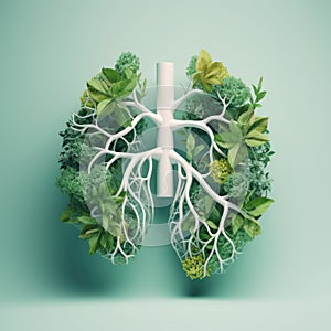 Abstract concept of healthy lungs. Fresh green lungs full of leaves. Clean lungs without lung pollution