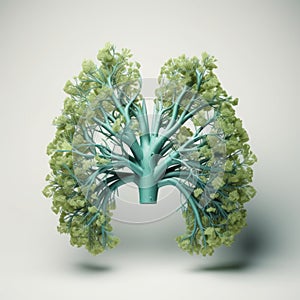 Abstract concept of healthy lungs. Fresh green lungs full of leaves. Clean lungs without lung pollution