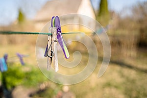 Abstract Concept of House Chores, Blurred Clothes Pegs Hanging