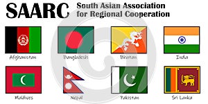 Abstract concept image with flags of SAARC South Asian Association for Regional Cooperation nations