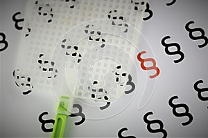 An abstract concept image of a paragraph icon with a fly swatter