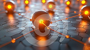 Abstract Concept of Molecular Structure with Glowing Spheres and Hexagonal Background Design