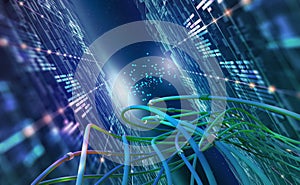 Abstract concept of quantum computer. Virtual database in cyberspace global network