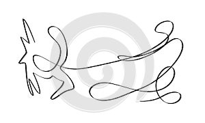Abstract and conceptual artistic one line sketch of a man with a dog on leash. Dog leads man pulls. Outdoor walk.