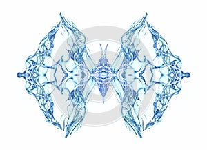 Abstract conceptual design. Blue butterfly over white