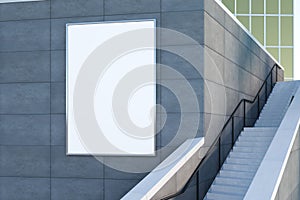 Abstract concrete exterior with banner