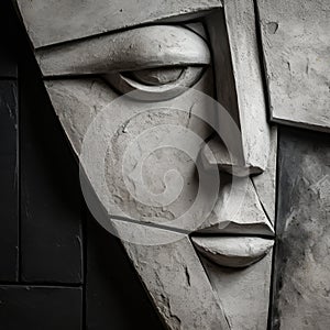 Abstract Concrete Face: Futurist Gothic Portrait With Strong Expression