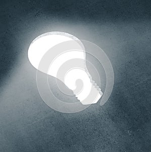 Abstract concrete lightbulb with bright light