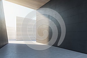 Abstract concrete tile space interior backdrop with sunlght. Design and abstraction concept.