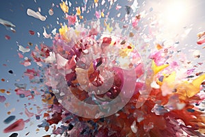 Abstract confetti explosion with a mix of