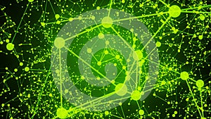 Abstract connected dots on bright green background. Technology concept