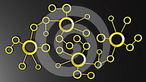 abstract connection network background of yellow circles in 3d