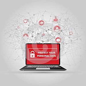 Abstract Connections and Personal Data Protection Concept Design with Laptop Computer, Wireless Mobile Device