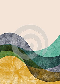 Abstract contemporary aesthetic background with mountain landscape. Boho wall decor. Minimalist design. vector background