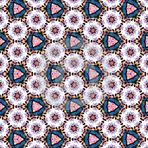 Abstract continuous tile pattern with daisies, triangle camomiles, effect paper flowers.