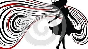 an abstract cool modern lookinjg dancing girl in a silhouette style in front of circle color lines, ai generated image