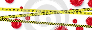 Abstract Corona virus backdrop with yellow strips of danger