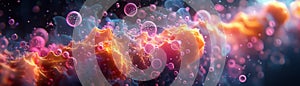 Abstract cosmic cloud with vibrant colors, bubbles, and nebula-like formations, creating a stunning outer space backdrop photo