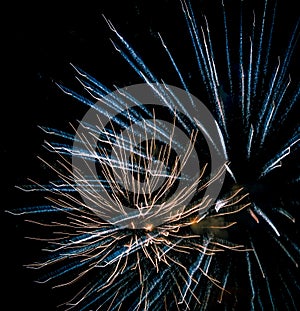 Abstract  cosmic colorful fire work explosion, blast on dark background, closeup view, textured, pattern