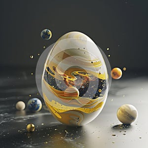 Abstract Cosmic Egg with Planets and Stars