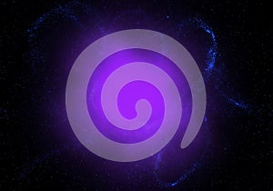 Abstract cosmic nebula with glowing purple light and blue particles