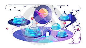 Abstract Cosmic Network of Floating Planets, vector design Generative AI