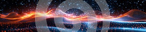 Abstract Cosmic Particles Forming Waves and Glowing Trails photo