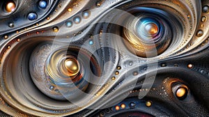 Abstract cosmic swirls with luminous spheres, evoking a sense of depth and exploration photo