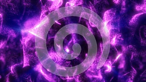 Abstract cosmic visualization of purple glowing particles forming galactic patterns in deep space