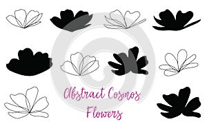 Abstract Cosmos Flowers, outline and silhouette