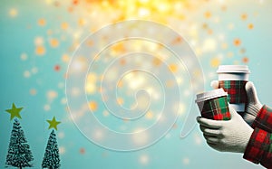 Abstract of couple coffee cup carrying in Christmas scene