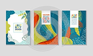 Abstract Cover Design with Creative Shapes and Floral Leaf Vector Set