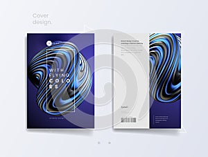 Abstract cover template with trendy 3d blue black twisted shape, can be used for business, branding poster and broshure