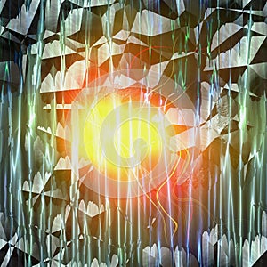 Abstract cracked background with rays and glowing light