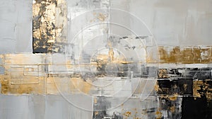 Abstract Gold And Grey Painting With Grungy Patchwork Style photo