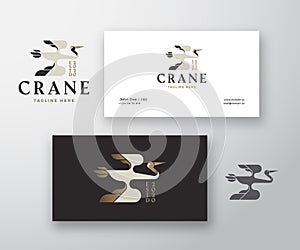 Abstract Crane Bird Vector Illustration. Geometry Flying Stork Silhouette with Typography. Trendy Logo and Business Card